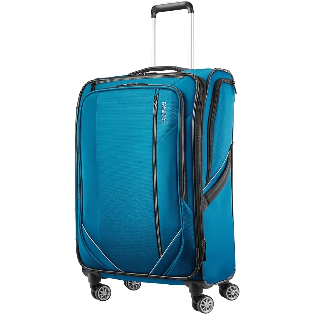 Best Buy: American Tourister 20" Expandable Spinner Suitcase Teal Blue ...